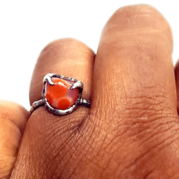Carnelian crystal ring handmade gothic fantasy adjustable vampire fang Halloween - Picture 7 of 16